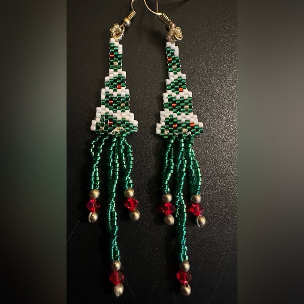 Handmade Beaded Christmas Tree Earrings